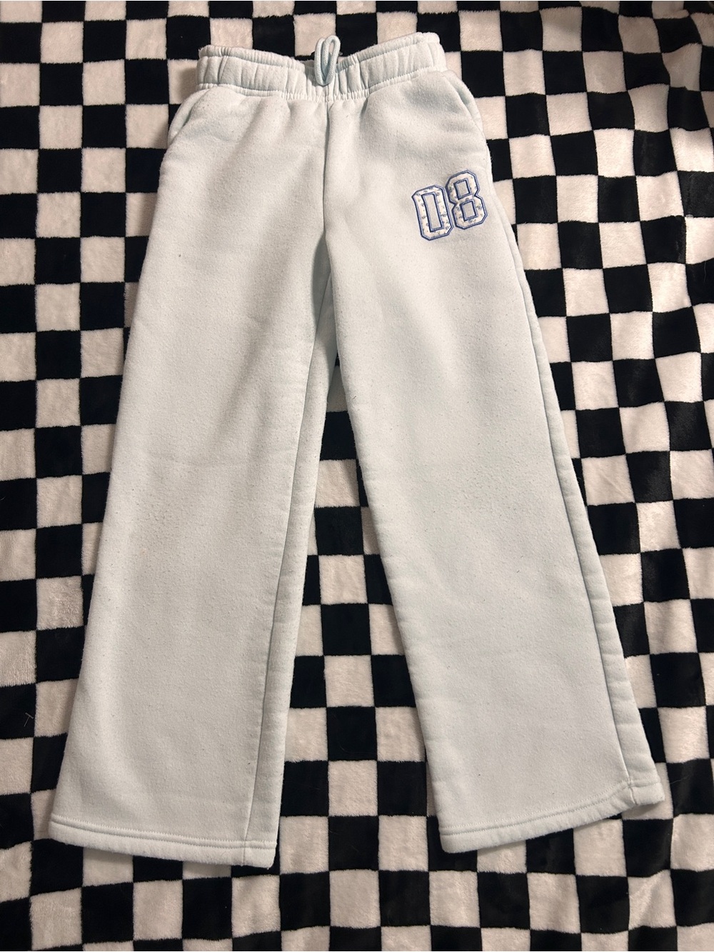 Light Blue Kids Fleece Sweatpants with 08 Embroidery